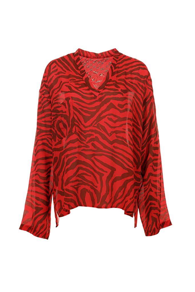 Funky Staff Sanna Zebra Blouse in Cayenne - Arielle Clothing 