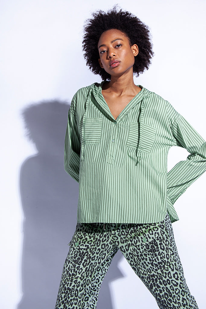 Funky Staff Sara Stripes Shirt in Opal - Arielle Clothing
