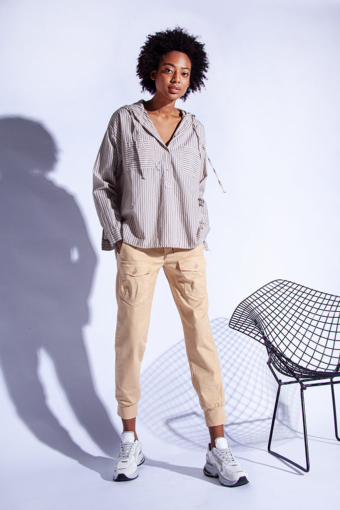 Funky Staff Sara Stripes Shirt in White - Arielle Clothing