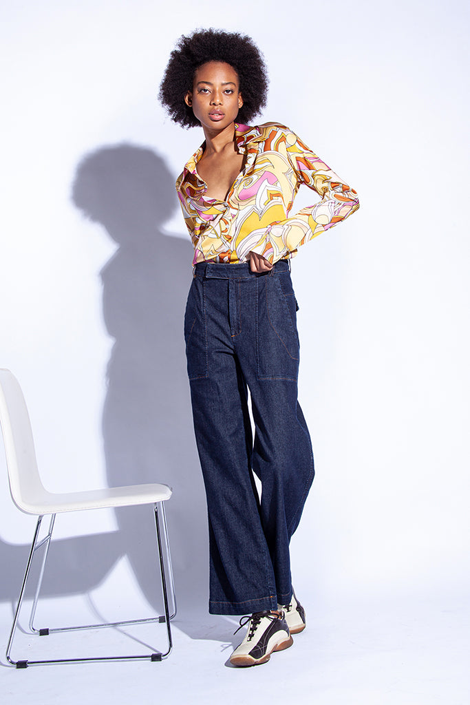 Funky Staff Zita Full Length Denim Pants in Blue - Arielle Clothing