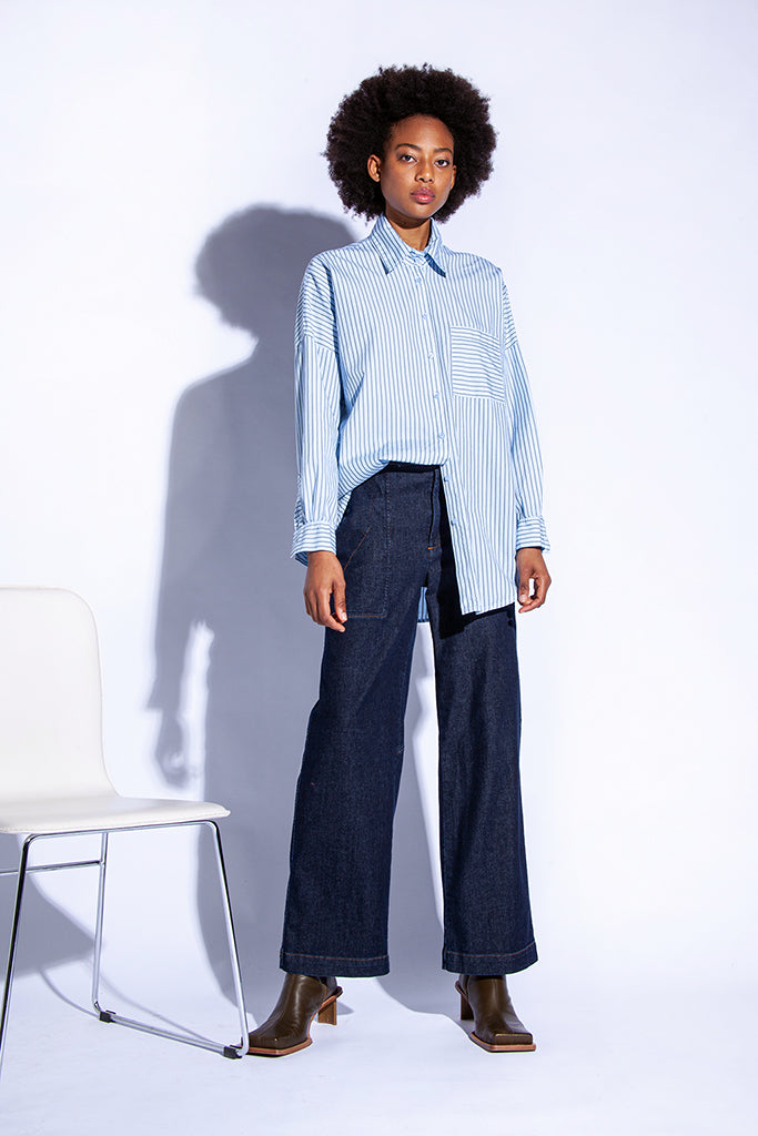 Funky Staff Zita Full Length Denim Pants in Blue - Arielle Clothing