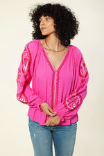 Hale Bob Elisa Embroidered Top in Pink - Arielle Clothing
