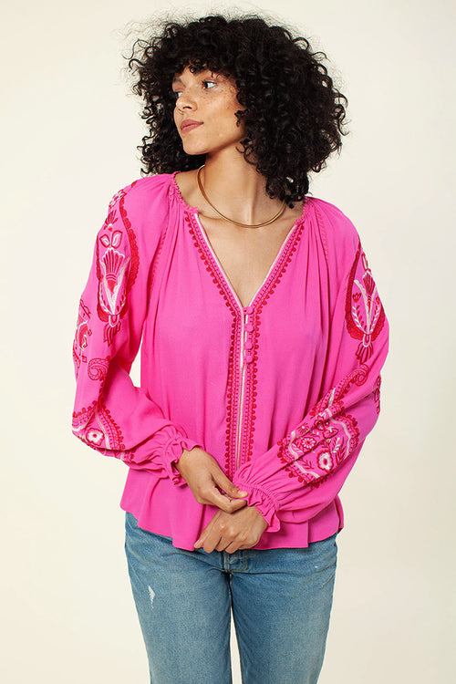 Hale Bob Elisa Embroidered Top in Pink - Arielle Clothing