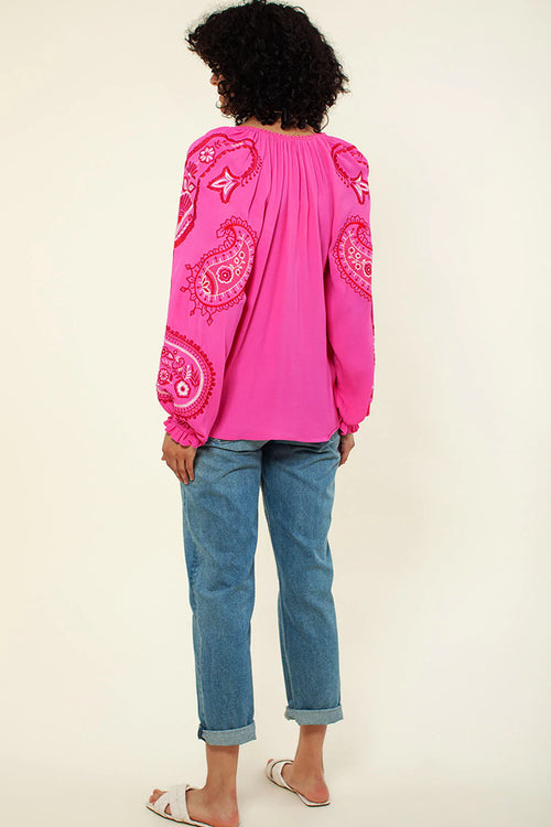 Hale Bob Elisa Embroidered Top in Pink - Arielle Clothing
