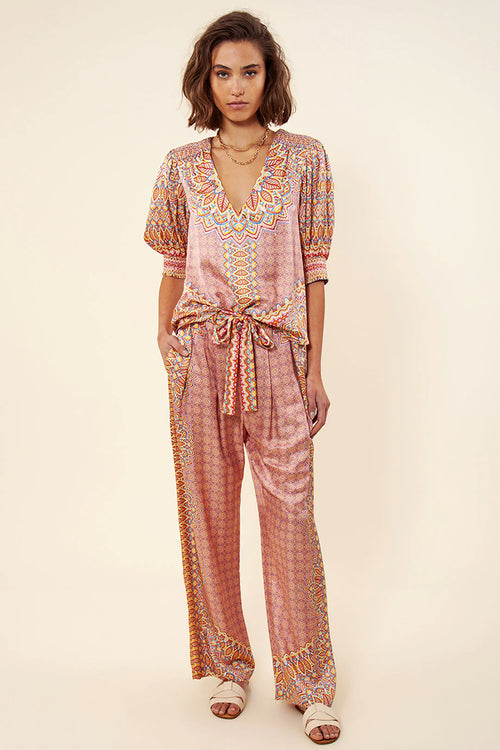 Hale Bob Nena Printed Pants in Beige - Arielle Clothing