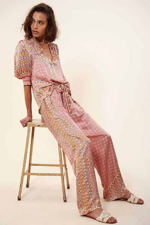 Hale Bob Nena Printed Pants in Beige - Arielle Clothing